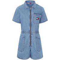 TOMMY HILFIGER Tommy Jeans女装纯棉工装风旗标绣片拉链翻领牛仔连体裤12880