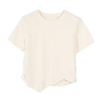 百家好（Basic House）夏季时尚休闲百搭打底纯色女款T恤B0624H5I542 椰奶杏 S