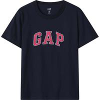 Gap女装春季2024LOGO简约圆领撞色印花纯棉短袖T恤402168上衣 海军蓝 160/80A(S)亚洲尺码