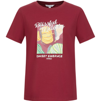 玖姿·安娜蔻发财南瓜印花活泼趣味棉宽松休闲T恤女2024夏季 酒红 S