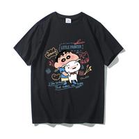 幕后英雄蜡笔小新t恤韩版宽松纯棉短袖潮卡通动漫装 黑色 XXL(175-185CM.80-90KG)