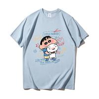 幕后英雄蜡笔小新t恤韩版宽松纯棉短袖潮卡通动漫装 雾霾蓝 L(165-175CM.60-70KG)