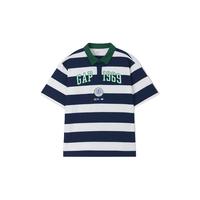 Gap 盖璞 男士撞色条纹polo衫短袖T恤 465598 海军蓝条纹 S