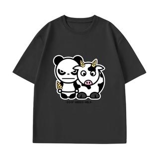 HI PANDA你好熊猫短袖男T恤夏季重磅纯棉上衣宽松男士运动风透气体恤 【纯棉】-姜黄#MP奶牛熊猫 L 【100%纯棉 亲肤透气】