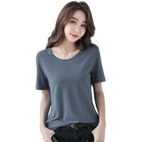 皮尔卡丹(pierre cardin)V领短袖t恤女面膜2024年夏季休闲风纯色宽松蓝色冰丝半袖上衣 9999-深灰色 S