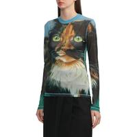 IT JW Anderson女装修身长袖上衣文艺摩登猫咪图案打底衫0138