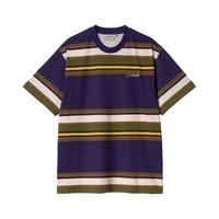 carhartt WIP 美式LOGO字母撞色条纹 男士短袖T恤 PPX/紫色,GRX/绿色 S,M,L,XL,XXL
