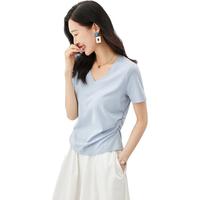 【双面高支水柔棉】玫瑰通勤V领显瘦正肩短袖t恤女高级感夏季