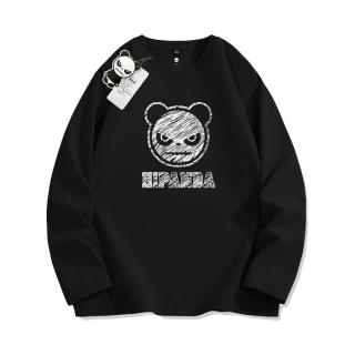 HI PANDA你好熊猫长袖t恤男纯棉设计感铅笔画印花美式休闲潮牌ins打底体恤 【纯棉】-黑#JDP熊猫粉笔 3XL【不易起球 不易褪色】