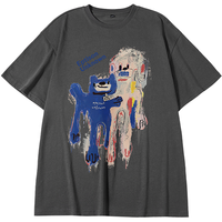 女式t恤夏季撞色涂鸦印花宽松休闲纯棉短袖女夏上衣