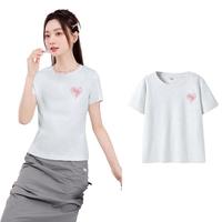 真维斯白色短款圆领紧身t恤女春夏款2024简约休闲气质设计感上衣女 浅花灰-笑脸爱心k L