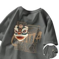 JEANSWEST Z+真维斯Z+纯棉短袖t恤男夏季2024薄款上衣休闲宽松男生体恤衫 醒狮组合#灰 XL
