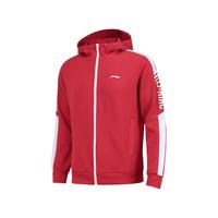 李宁(LI-NING)外套男士春秋连帽夹克拉链运动服休闲宽松开衫跑步运动风衣 59公牛红-拉链口袋 3XL