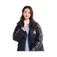 雪中飞 SNOWFLYING秋冬时尚百搭立领防风温暖侧边织带同款短款羽绒服 氟石黑|9W29 175/92A