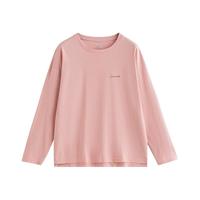 初语2024秋季多色百搭纯棉T恤女字母印花长袖宽松上衣 粉色小字母GT435802 M