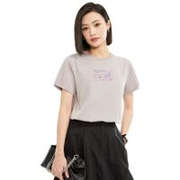 纯棉针织可爱印花女士T恤2024年夏季百搭圆领短袖T恤女款