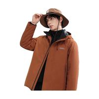 雅鹿羽绒服男2024秋冬季三防户外连帽冲锋上衣可脱卸内胆加厚外套 咖色 170