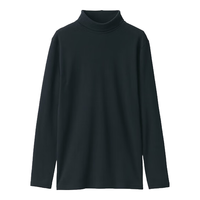無印良品 MUJI(無印良品 )女式 棉厚款 高领长袖T恤 女士女款上衣打底衫冬季 FCD15C4A 黑色 S 155/80A