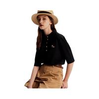 ELAND衣恋短袖t恤女夏季修身撞色刺绣polo领短袖上衣女 黑色(19)Black S/160