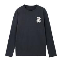 真维斯(Jeanswest)男装秋季新款 男款简约个性印花长袖圆领T恤V6 黑色2010 M