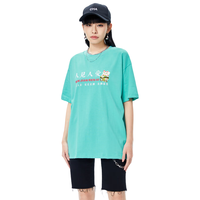 A21夏季时尚女装宽松圆领T恤衫国潮落肩休闲短袖上衣女 薄荷绿 M