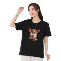 班尼路(Baleno)100%纯棉短袖T恤男女夏季2024年卡通半袖 黑/棒球兔子 2XL