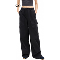 MO&Co. active系列 MBE3PAT022 抽绳高腰阔腿裤 黑色 M