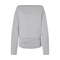 MO&Co. MBE3TEE027 棉质捏褶露肩T恤 浅花灰色 XS