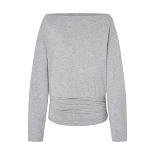 MO&Co. MBE3TEE027 棉质捏褶露肩T恤 浅花灰色 XS