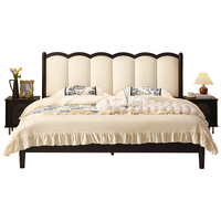 全友家居 法式皮艺软包主卧室双人大床1.8x2米实木高脚婚床家具129312 黑橡色|单床B