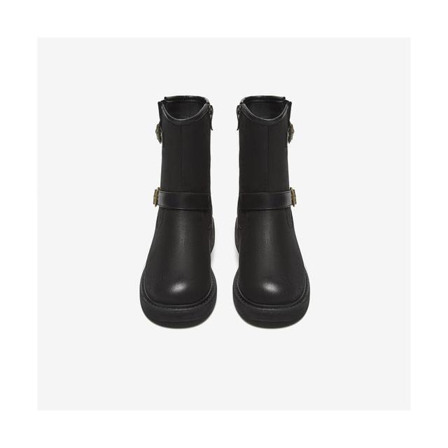 BASTO 百思图 秋冬季复古运动牛仔靴粗跟女中靴