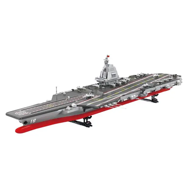 中国福建舰积木003航母模型航空母舰军舰2号辽宁拼装玩具弹射山东