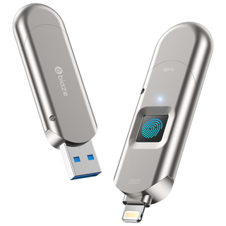 毕亚兹（BIAZE）64GB苹果指纹加密U盘 防泄密 USB3.0双接口Lightning手机苹果电脑高速优盘全盘加密 指纹备份