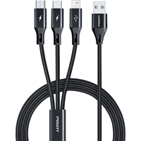 PISEN/品胜 一拖三织数据线 三合一充电线 Type-C,Lightning,Micro USB 尼龙织 黑色 USB-A 3A
