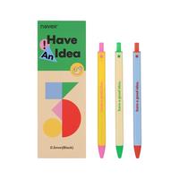 never 乐活笔黑笔3支装按动速干笔