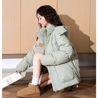 唐狮（TonLion）2025冬女连帽一手长肌理面料羽绒服加厚保暖新款面包服工装外套