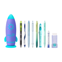 点石文具 DS时空舱探星号硅胶笔袋中性笔/铅笔/橡皮9件套小文具多功能防水笔袋365E 紫绿色 【探星号】紫绿色笔袋套装