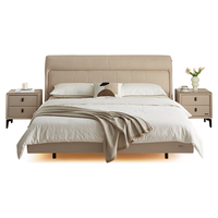 全友家居现代简约真皮悬浮床主卧室1.8米头层牛皮软包双人大床116080 浅米灰|悬浮单床+床头柜*1 1.8*2m
