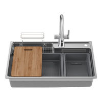 九牧（JOMOO）厨房水槽大单槽洗菜盆一体盆304不锈钢纳米洗碗槽瀑布魔法师水槽 纳米灰升级瀑布水-收纳水槽-78*48含龙头-
