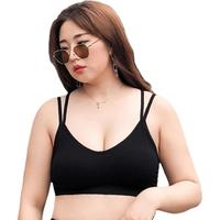 蒂卡黛大码内衣女200斤胖mm聚拢无钢圈加肥背心式打底文胸美背运动抹胸 黑色 130-200斤可穿