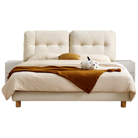 全友家居 奶油风猫抓布艺床头软包靠背主卧室现代简约双人大床1.8x2米