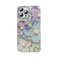 江铭 防摔 苹果12promax手机壳 蓝光油画紫色花 TPU