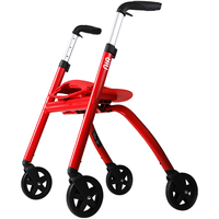 新西兰NIP佳康顺老年人残疾人助行器四脚带轮带座折叠拐杖凳架行走辅助器康复走路助力器手推车可坐学步车 红色款+挂包 优雅红+挂包
