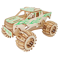玩控 汽车模型手工木头车木质拼装立体拼图3d拼插木制品wan玩具儿童 大脚车