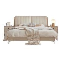 全友（QUANU）奶油风双人皮床头层牛皮可调节靠包实木排骨架功能皮床116028 皮床+床头柜*2 1800*2000