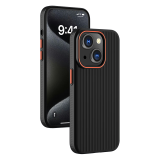 暴走适用苹果15plus手机壳 iPhone15plus保护套 冰感瓦楞纹撞色镜头防摔防滑防汗磨砂硬壳 黑色 【冰感瓦楞+侧边防滑】黑色