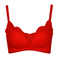 【商场同款】古今新品本命年小胸聚拢无钢圈蕾丝边光面上托式文胸罩内衣女0L888 经典红 75B