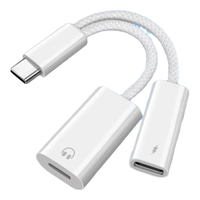 胜粒适用iPhone15/Ipad pro转接头USBC转C充电+耳机二合一转换器typec手机数据线PD快速充电织线接口 【Type-C转C+lighting】充电+耳机