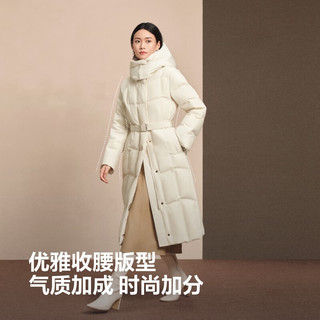 波司登（BOSIDENG）25鹅绒羽绒服女长款商务收腰显瘦连中厚保暖帽外套B250244146 凝脂白8513-趋势 L 170/92A 体重约120-130斤