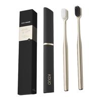 科朵KDUO科朵软毛牙刷深层清洁细丝软毛家庭装宽头成人装 玫瑰金黑白2支【含收纳筒】